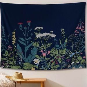 Floral Garden Botanical Blue Tapestry Room Wall Decor for Patio/Balcony/Party